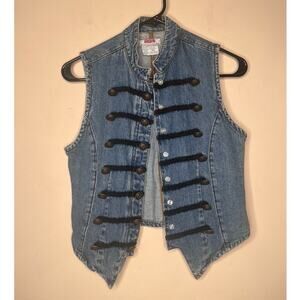 VINTAGE At Last & Co. 80s Military Style Womens Denim Vest SZ Small